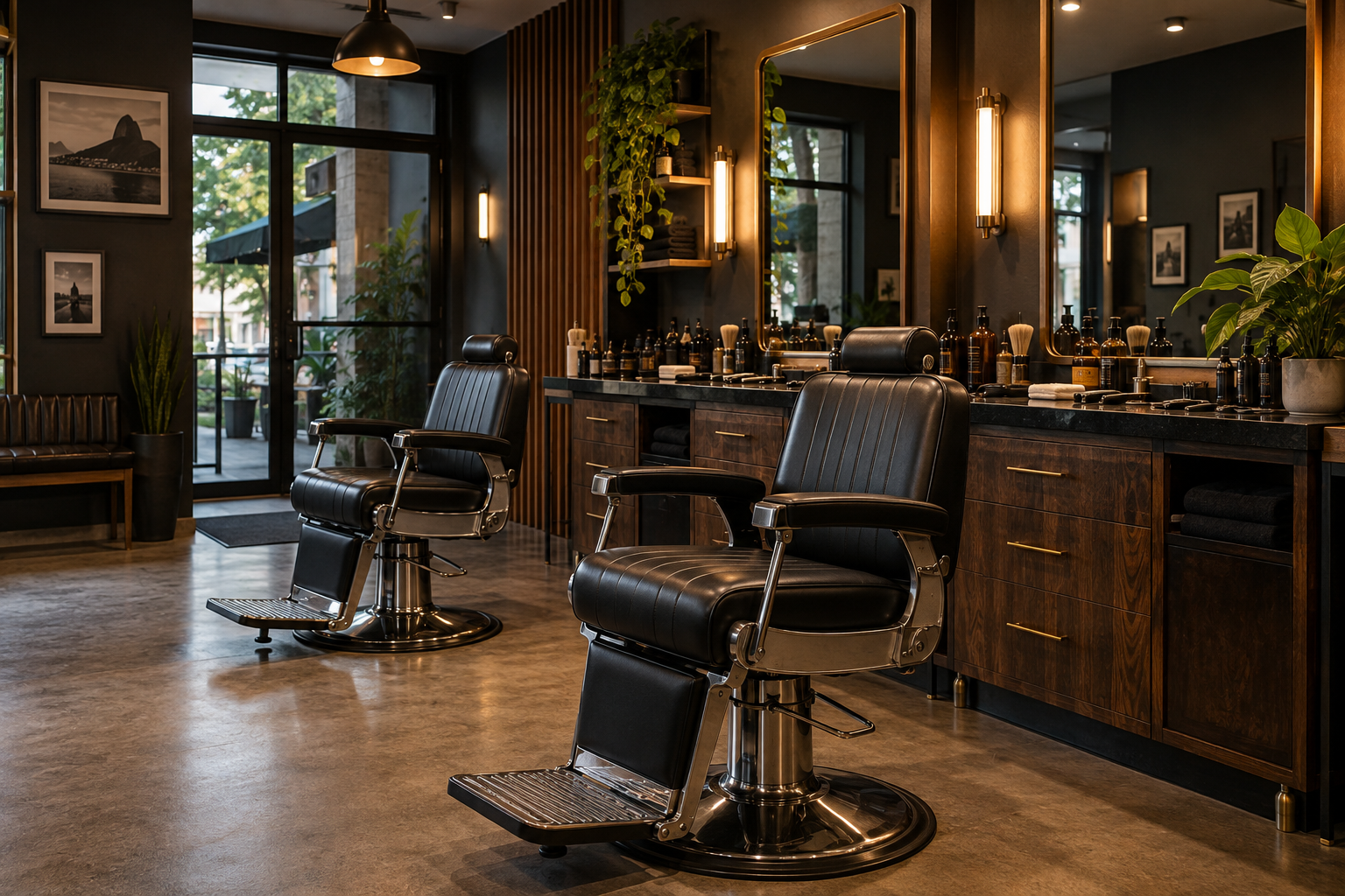 Interior contemporâneo da Max Barbearia